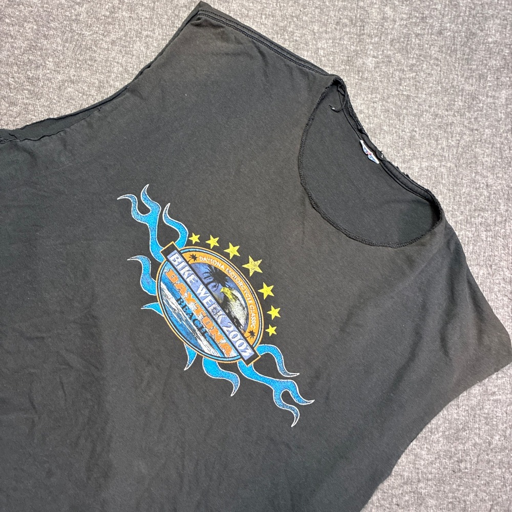 Vintage Daytona Bike Week 2003 Muscle Tee Men XL Black Distressed Biker Tank Top